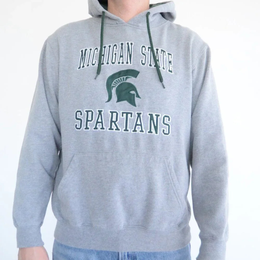 Vintage Colosseum Michigan State Spartans Grey & Green Pullover Hooded Sweater M